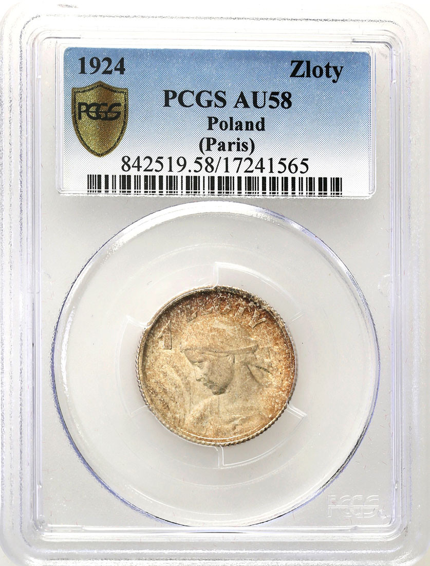 II RP. 1 złoty 1924 Paryż PCGS AU58